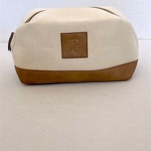 Mud Pie 100% cotton Canvas and Leather like toiletries Bag with P initial